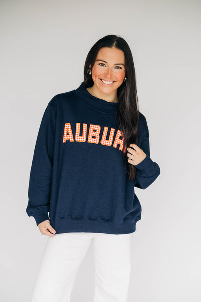 The Mallory Mockneck Auburn Gingham | Navy