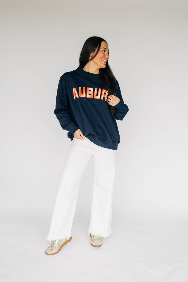 The Mallory Mockneck Auburn Gingham | Navy