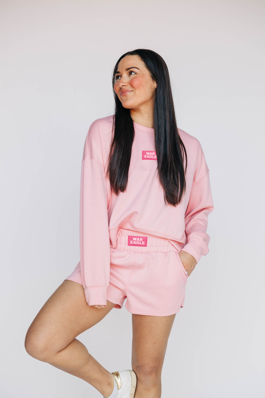 The Ava Airy Shorts War Eagle Woven Label | Light Pink