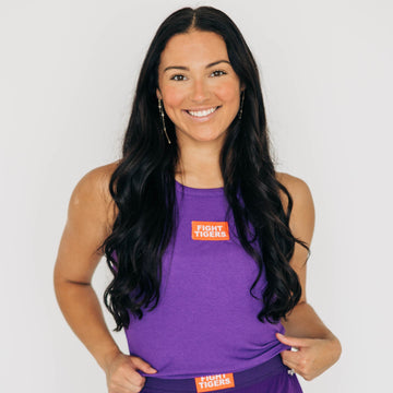 The Alli Ribbed Tank Fight Tigers Woven Label | Purple
