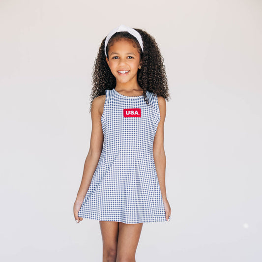 The Grace Gingham Dress USA Woven Label | Youth Navy Gingham