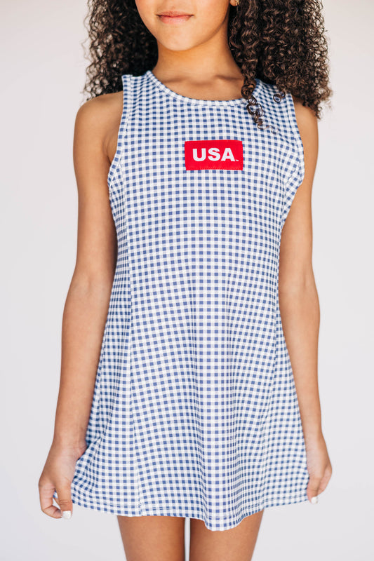 The Grace Gingham Dress USA Woven Label | Youth Navy Gingham