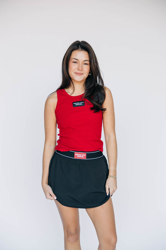 The Alli Ribbed Tank Woo Pig Sooie Woven Label | Crimson