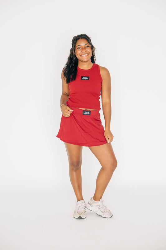 The Alli Ribbed Tank South Carolina Woven Label | Deep Red