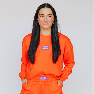The Ava Airy Crewneck Fight Tigers Woven Label | Orange