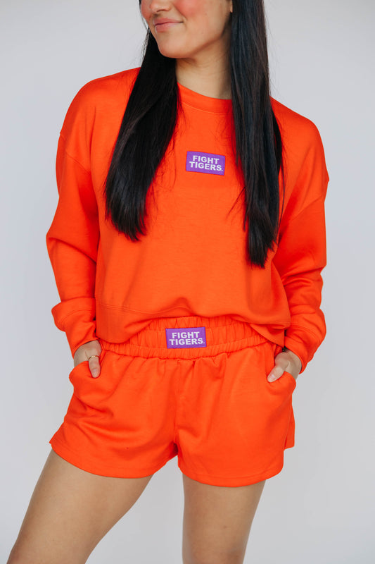 The Ava Airy Crewneck Fight Tigers Woven Label | Orange