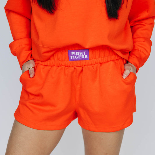 The Ava Airy Shorts Fight Tigers Woven Label | Orange