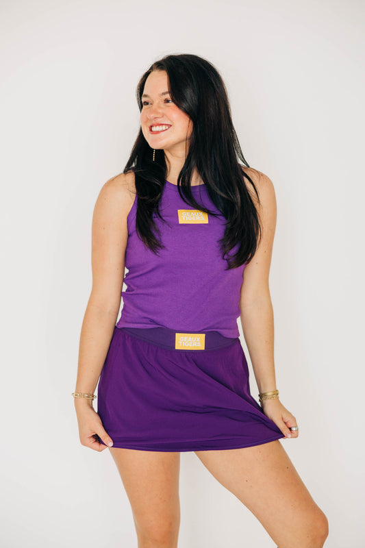 The Alli Ribbed Tank Geaux Tigers Woven Label | Purple