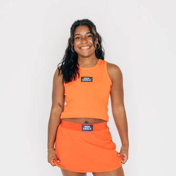 The Alli Ribbed Tank War Eagle Woven Label | Orange