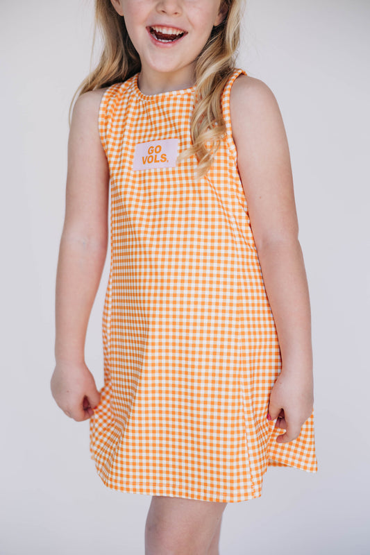 The Grace Gingham Dress Go Vols Woven Label | Youth Bright Orange Gingham
