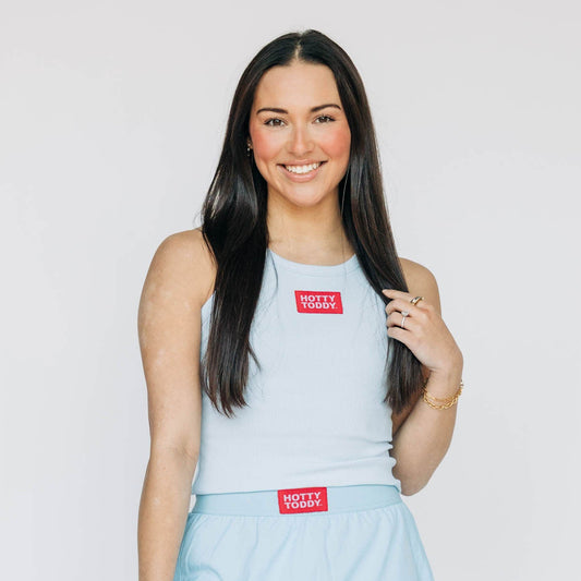 The Light Blue Alli Ribbed Tank Hotty Toddy Woven Label | Light Blue