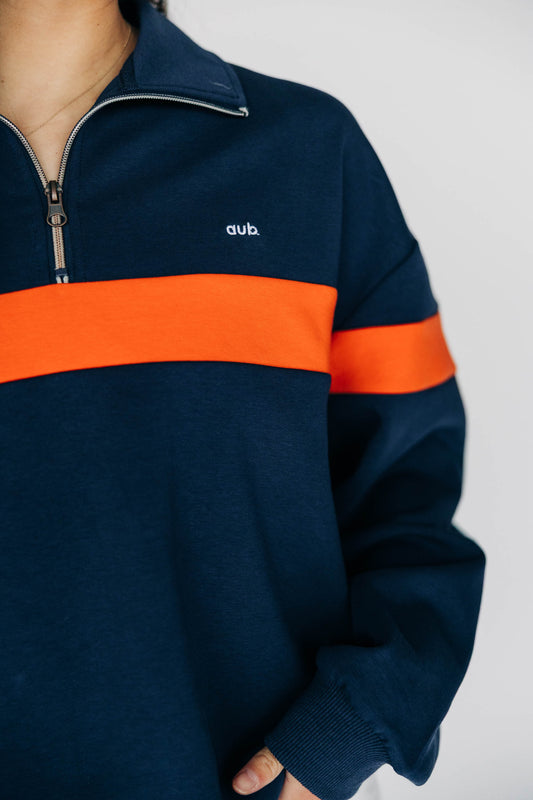 The Heather Half Zip Auburn | Navy