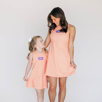 The Grace Gingham Dress Fight Tigers Woven Label | Youth Orange Gingham