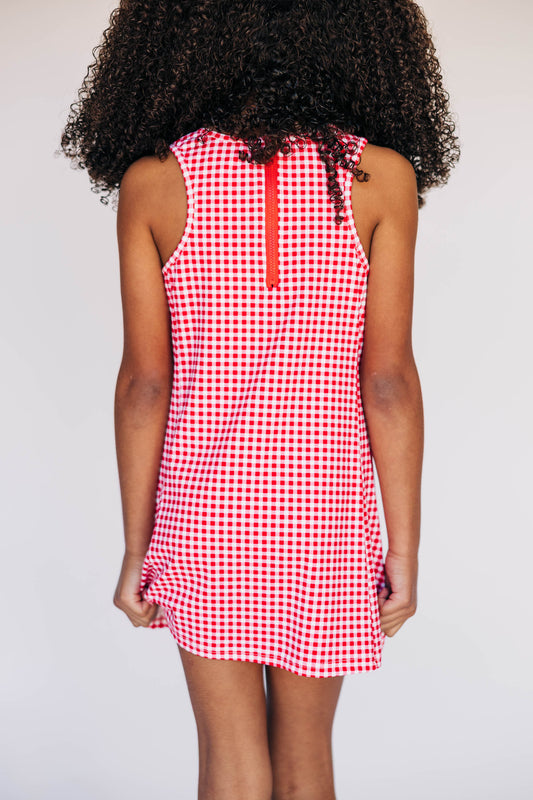 The Grace Gingham Dress Boomer Sooner Woven Label | Youth Crimson Gingham