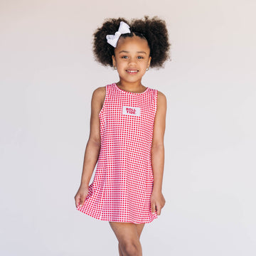 The Grace Gingham Dress Roll Tide Woven Label | Youth Crimson Gingham