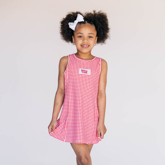 The Grace Gingham Dress Roll Tide Woven Label | Youth Crimson Gingham