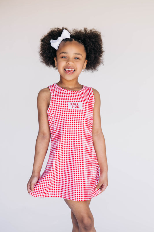 The Grace Gingham Dress Roll Tide Woven Label | Youth Crimson Gingham