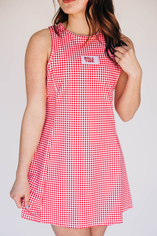 The Grace Gingham Dress Roll Tide Woven Label | Crimson Gingham