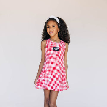 The Grace Gingham Dress Wooo Pig Woven Label | Youth Crimson Gingham