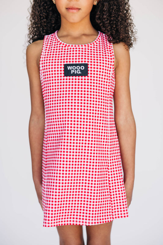 The Grace Gingham Dress Wooo Pig Woven Label | Youth Crimson Gingham