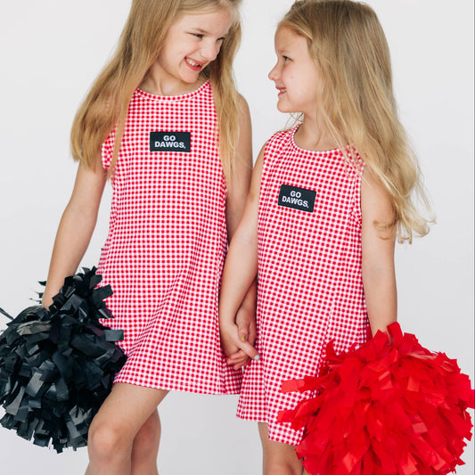 The Grace Gingham Dress Go Dawgs Woven Label | Youth Bright Red Gingham