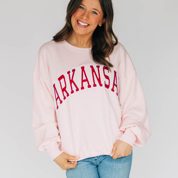 The Mallory Crewneck Arkansas Applique | Light Pink
