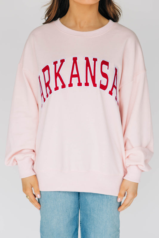 The Mallory Crewneck Arkansas Applique | Light Pink
