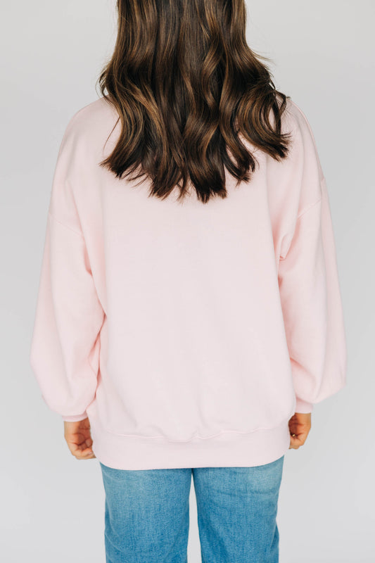 The Mallory Crewneck Arkansas Applique | Light Pink (DEEP RED APPLIQUE)