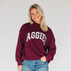The Madi Classic Mockneck Aggies Applique | Deep Maroon - White Applique