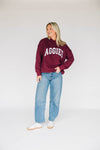 The Madi Classic Mockneck Aggies Applique | Deep Maroon - White Applique