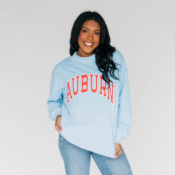 The Madi Classic Mockneck Auburn Applique | Light Blue
