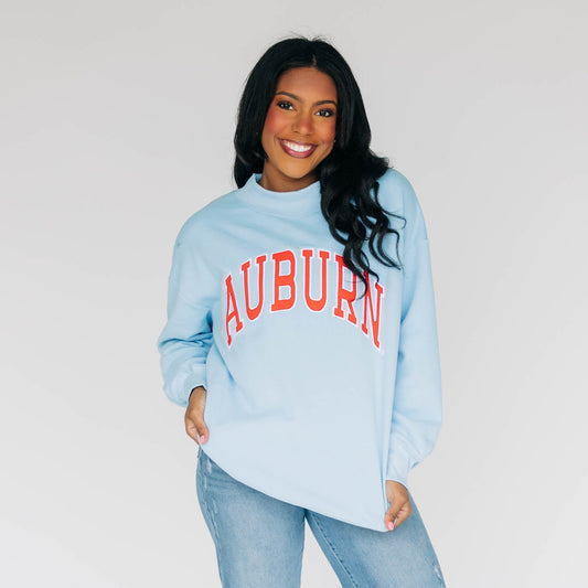 The Madi Classic Mockneck Auburn Applique | Light Blue