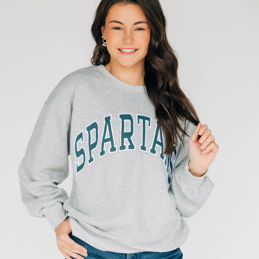The Mallory Crewneck Spartans Applique | Heather Grey