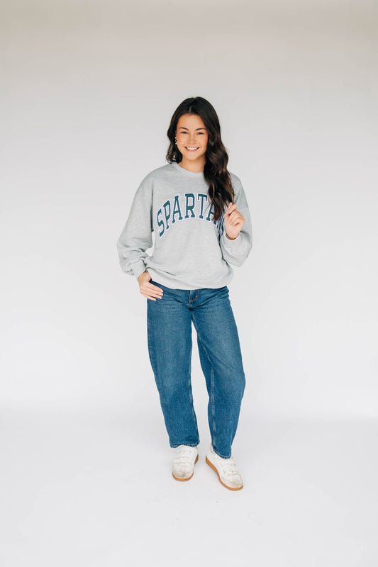 The Mallory Crewneck Spartans Applique | Heather Grey