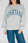 The Mallory Crewneck Spartans Applique | Heather Grey