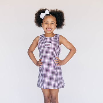 The Grace Gingham Dress Gig 'Em Aggies Woven Label | Youth Deep Maroon Gingham