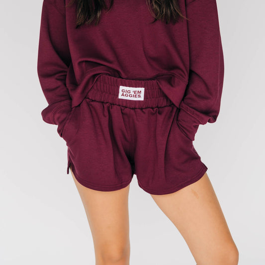 The Ava Airy Shorts Gig 'Em Aggies Woven Label | Youth Deep Maroon