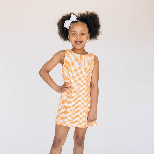 The Grace Gingham Dress Go Vols Woven Label | Youth Bright Orange Gingham