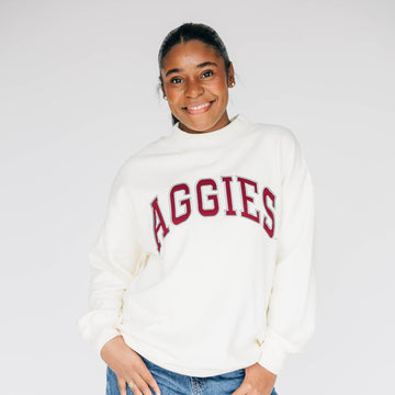 The Madi Classic Mockneck Aggies Applique | Bone
