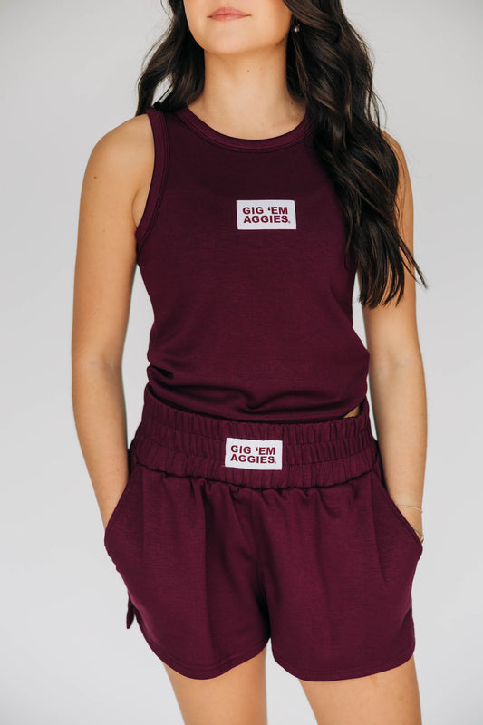 The Alli Airy Tank Gig 'Em Aggies Woven Label | Deep Maroon