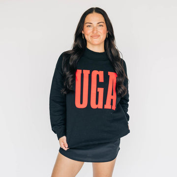 The Madi Varsity Mockneck UGA Applique | Black