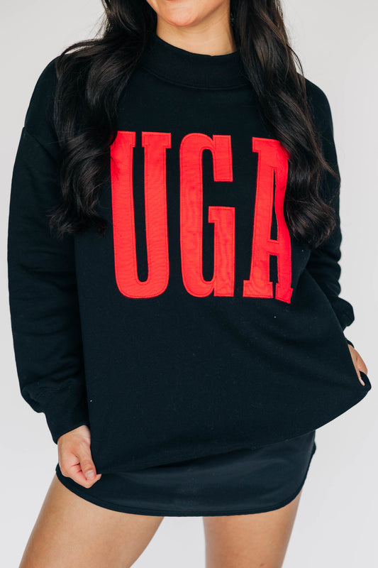 The Madi Varsity Mockneck UGA Applique | Black