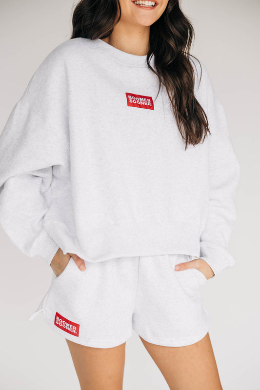 The Becca Boxy Crewneck Boomer Sooner Woven Label | Ash