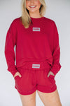 The Ava Airy Crewneck Boomer Sooner Woven Label | Crimson