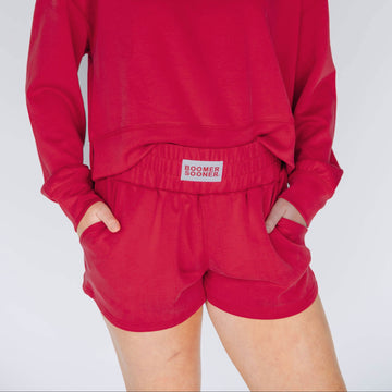The Ava Airy Shorts Boomer Sooner Woven Label | Crimson