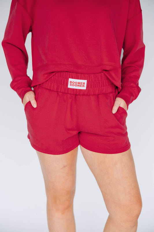The Ava Airy Shorts Boomer Sooner Woven Label | Crimson