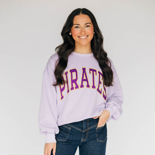 The Mallory Crewneck Pirates Applique (ECU) | Lavender