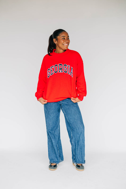 The Madi Classic Mockneck Georgia Applique | Bright Red