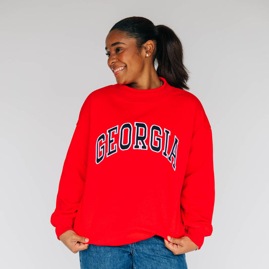 The Madi Classic Mockneck Georgia Applique | Bright Red