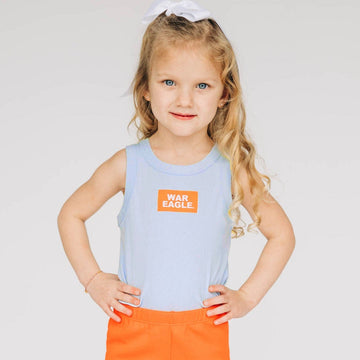 The Alli Ribbed Tank War Eagle Woven Label | Youth Light Blue